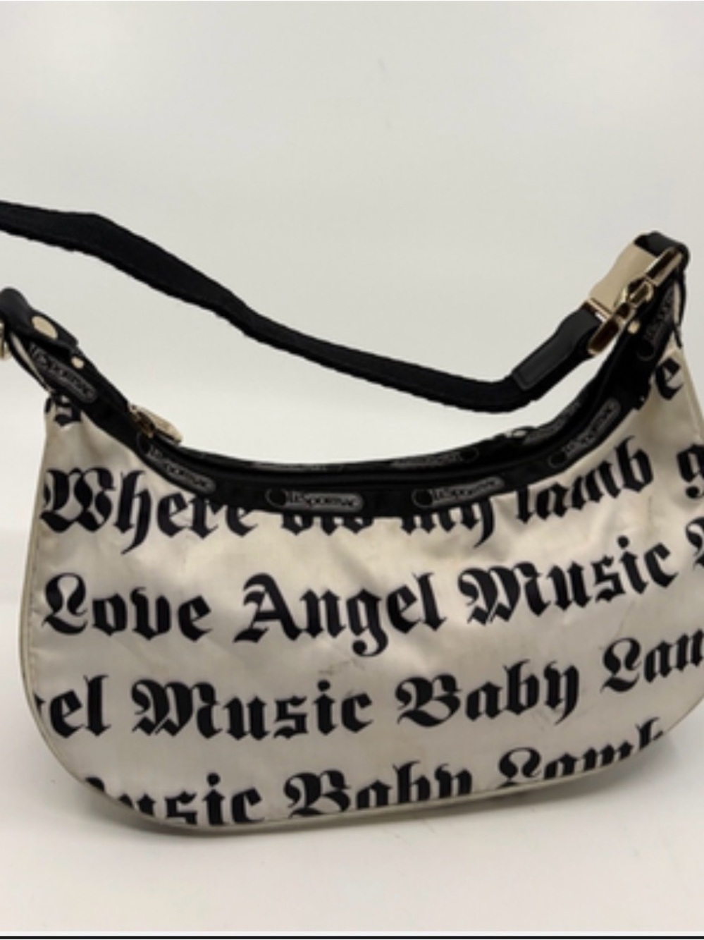 LeSportsac Cream Shoulder Bag with Black Script